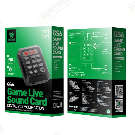 GS6 Game Live Dual Mode Sound Card Mixer Streaming with 3.5mm Interface USB-C Interface Game Sound Card for Laptop PC