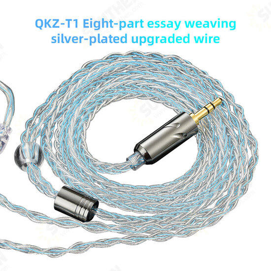 T1 Earphone Cable Eight Strand Silver Plated Upgrade Cable 3.5MM 2 Pin 0.75mm Headset Wire Earphones Replacement