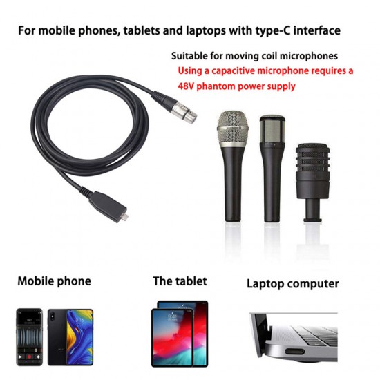 TY18 TYPE-C To XlR Mic Audio Cable 6mm Male To Female Microphone Recording Line 2/3M for Mobile Phones Tablets Laptops
