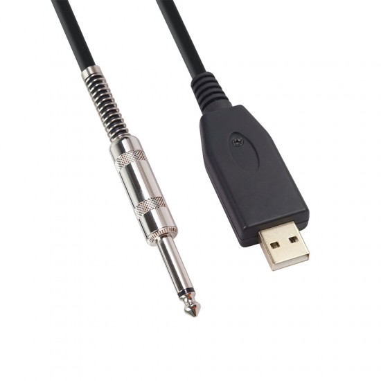 US48S USB To 6.35mm Electric Guitar Bass Cable Single Track PC Instrument Cable Audio Adapter Converter USB Guitar Cable 2/3m