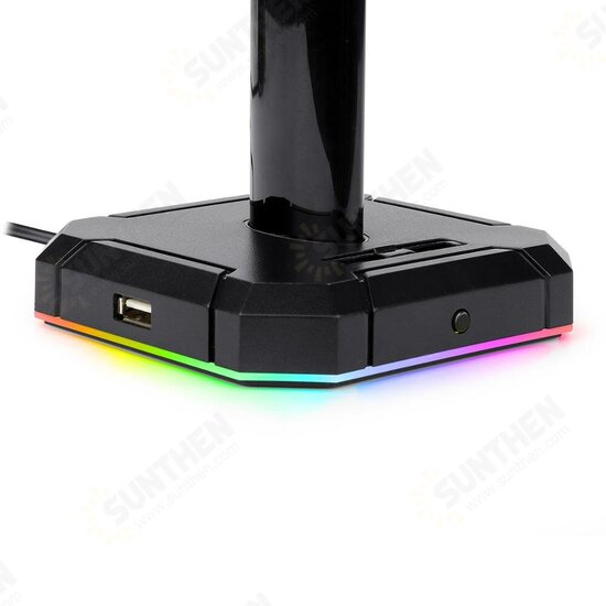 HA300 Headphones Holder RGB Luminous 4X USB 2.0 Ports Gaming Headset Stand Bracket with Non-Slip Solid Rubber Base