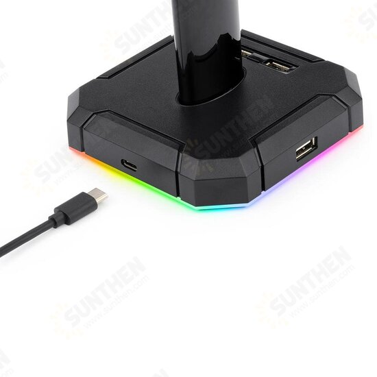 HA300 Headphones Holder RGB Luminous 4X USB 2.0 Ports Gaming Headset Stand Bracket with Non-Slip Solid Rubber Base