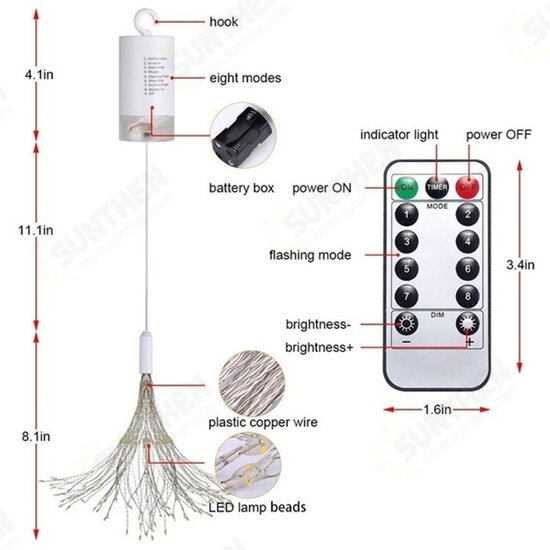 100/200 LED Firework Light 8 Mode Fairy String Lamp with Remote Control for Home Garden Decor