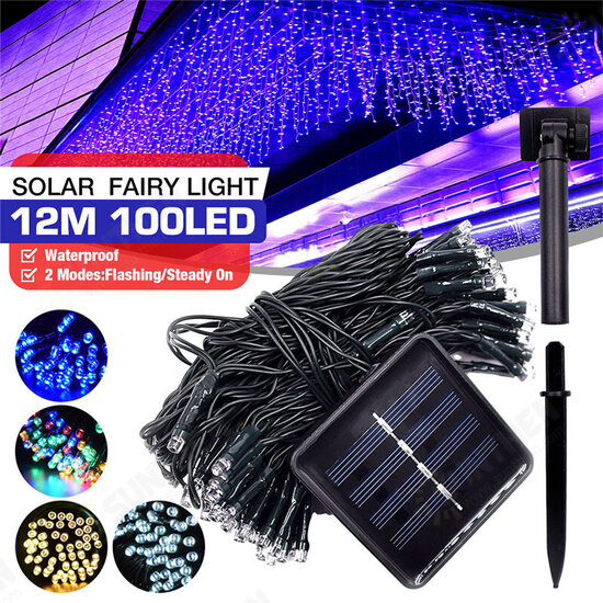 100LED 12M Solar Power Fairy String Lights Christmas Party Decor Garden Outdoor