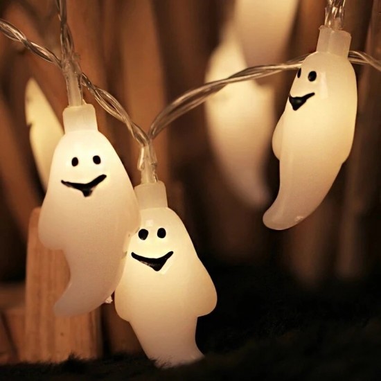 10/20LEDs White Colorful Light String Halloween Ghost Lights Outdoor Indoor Bar Home Decoration