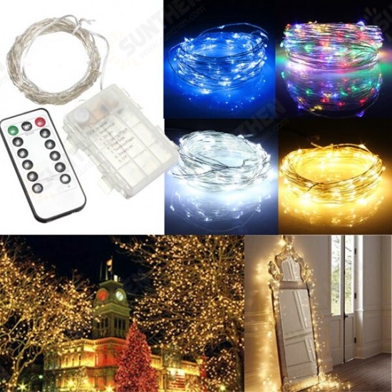 10M 100 LED Battery Operated Silver Wire String Fairy Light Christmas + Remote Controller