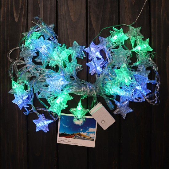 10M 8 Modes 38 LED Star Photo Clip Hanging Peg Fairy String Light for Wedding DIY Ins Decor AC220V