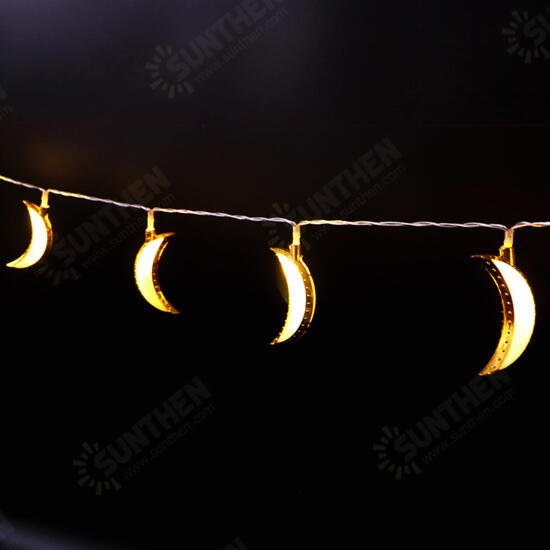 10PCS Golden Moon Shape Eid Ramadan LED String Light Lamp Islamic Indoor Home Party Decor