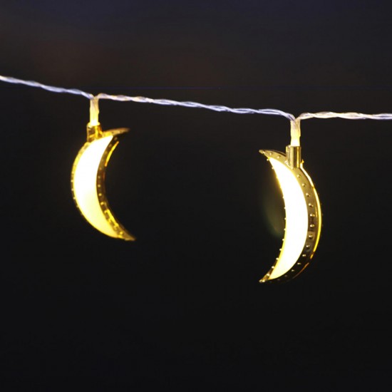 10PCS Golden Moon Shape Eid Ramadan LED String Light Lamp Islamic Indoor Home Party Decor