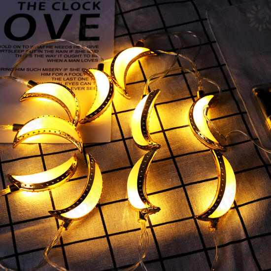 10PCS Golden Moon Shape Eid Ramadan LED String Light Lamp Islamic Indoor Home Party Decor