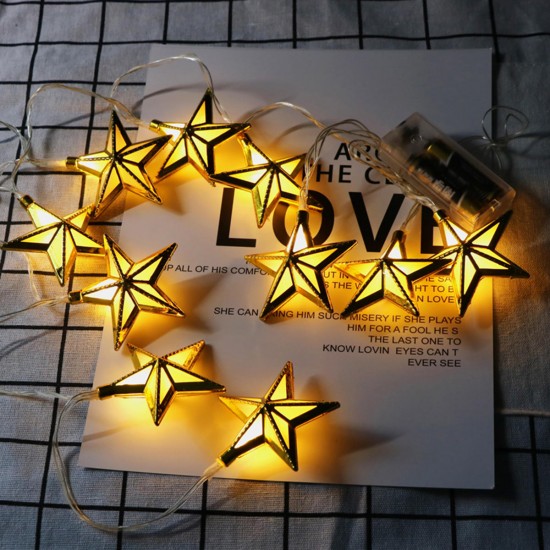 10PCS Golden Pentagram Shape Eid Ramadan LED Fairy String Light Lamp Islamic Indoor Party Decor