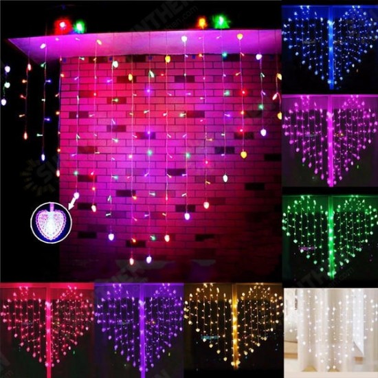 128 LED Heart-Shape Fairy String Curtain Light Valentine's Day Wedding Christmas Decor