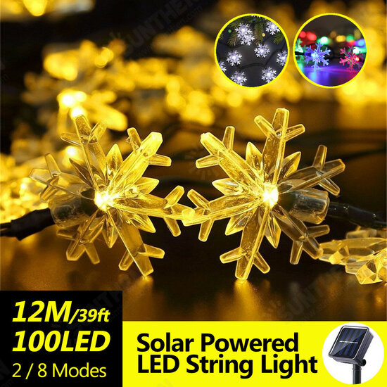 12M 39ft 100LED Solar Power Snow String Lights Home Christmas Tree Decoration Light