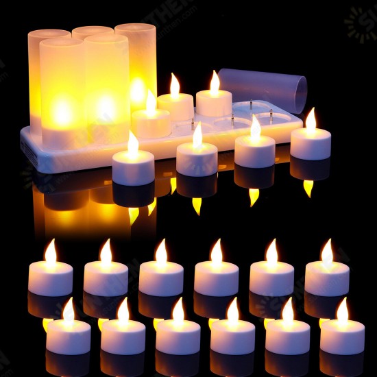 12PCS Flameless LED Candle Light Rechargeable Flickering Tea Lamp for Birthday Party US Plug AC110V