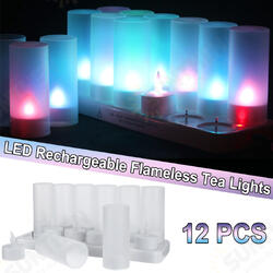 12PCS Rechargeable Colorful Flameless Flickering Tea Candle Light + Holder UK Plug AC220V 12PCS Rechargeable Colorful Flameless Flickering Tea Candle Light + Holder UK Plug AC220V
