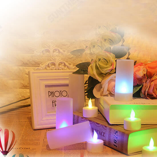 12PCS Rechargeable Colorful Flameless Flickering Tea Candle Light + Holder UK Plug AC220V