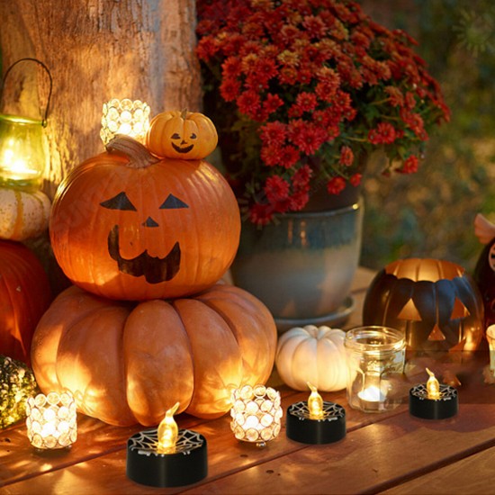 12Pcs LED Tea Lights Battery Operated Flickering Flameless Candles Halloween Pumpkin