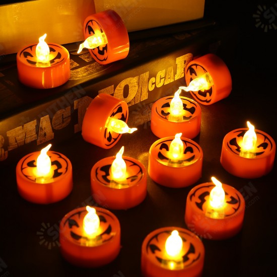 12Pcs LED Tea Lights Battery Operated Flickering Flameless Candles Halloween Pumpkin