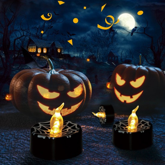 12Pcs LED Tea Lights Battery Operated Flickering Flameless Candles Halloween Pumpkin
