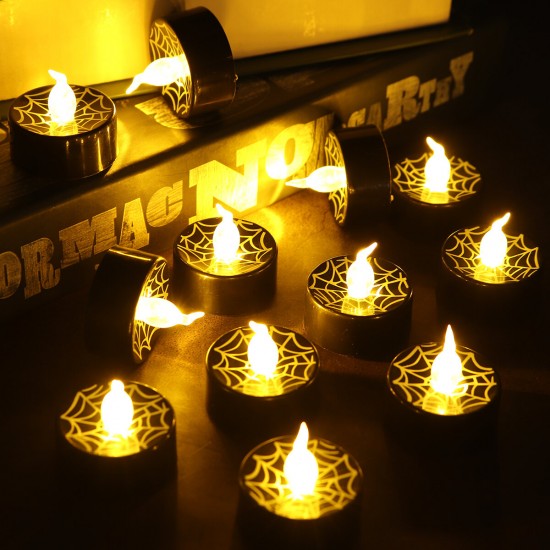 12Pcs LED Tea Lights Battery Operated Flickering Flameless Candles Halloween Pumpkin