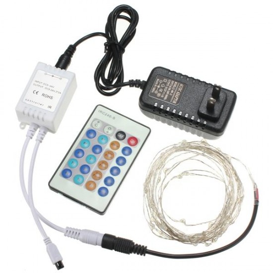 12V 10M 100LED Silver Wire Christmas String Fairy Light Remote Controller with Adapter