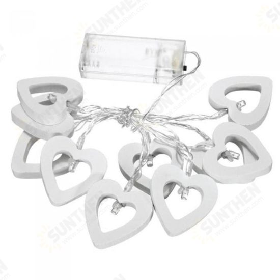 1.8M 0.3W Wooden Heart Shape Battery Powered 10LED Fairy String Light for Christmas Home Party Decor DC3V