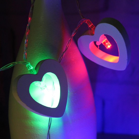 1.8M 0.3W Wooden Heart Shape Battery Powered 10LED Fairy String Light for Christmas Home Party Decor DC3V