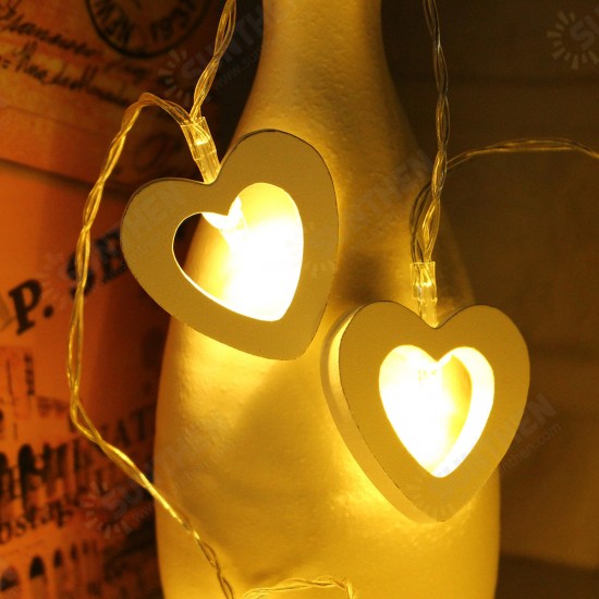 1.8M 0.3W Wooden Heart Shape Battery Powered 10LED Fairy String Light for Christmas Home Party Decor DC3V