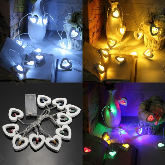 1.8M 0.3W Wooden Heart Shape Battery Powered 10LED Fairy String Light for Christmas Home Party Decor DC3V