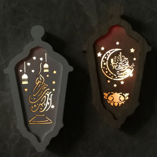 19cm Stereo Carved Wooden lamp LED Eid Mubarak Decor String Light Ramadan Kareem