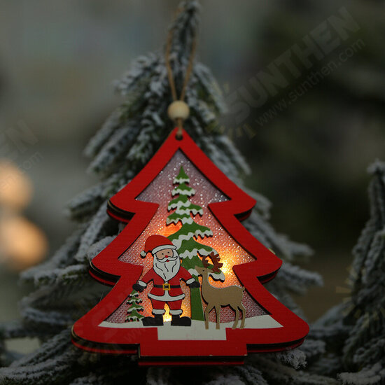 1Pcs Christmas Ornaments With Light Hollow Wooden Pendants Creative Car Small Tree Ornaments