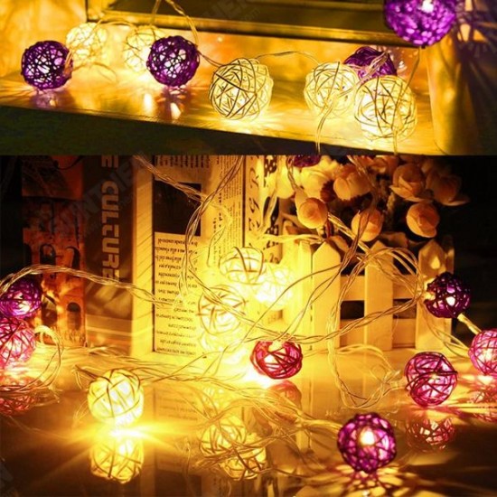 20 LED Rattan Ball String Light Home Garden Fairy Lamp Xmas Wedding Party Decor