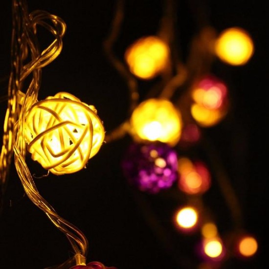 20 LED Rattan Ball String Light Home Garden Fairy Lamp Xmas Wedding Party Decor