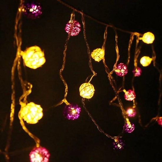 20 LED Rattan Ball String Light Home Garden Fairy Lamp Xmas Wedding Party Decor
