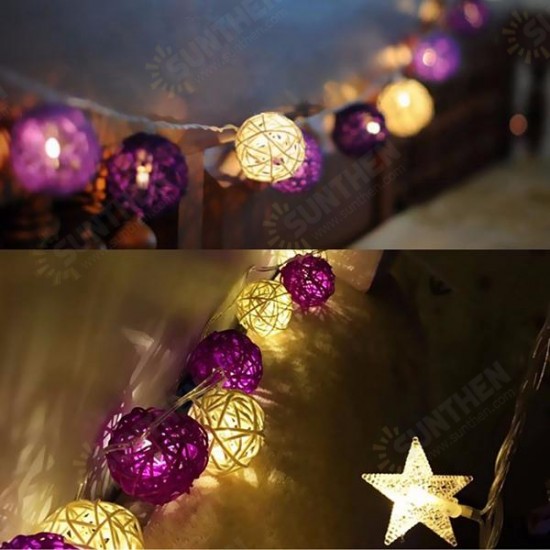 20 LED Rattan Ball String Light Home Garden Fairy Lamp Xmas Wedding Party Decor