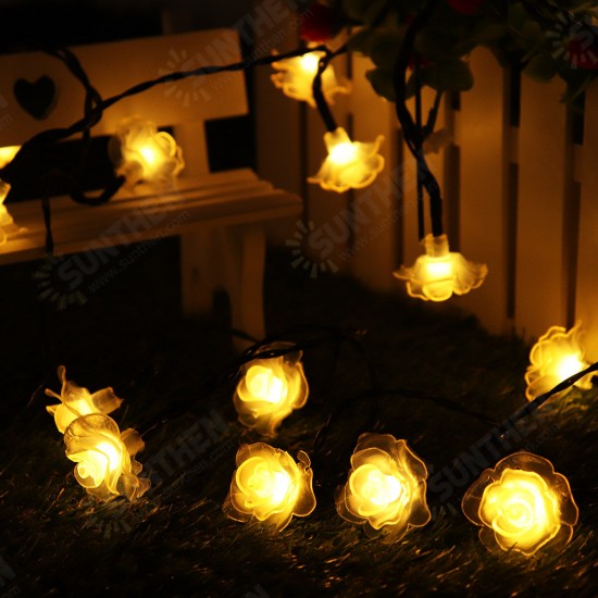 20LED 5M Rose Flower Pattern Solar LED String Lights Waterproof Outdoor Indoor Garden Decor