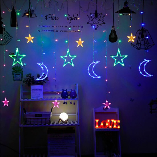 220V EU Plug LED Icicle Star Moon Lamp Fairy Curtain String Lights Christmas Garland Outdoor