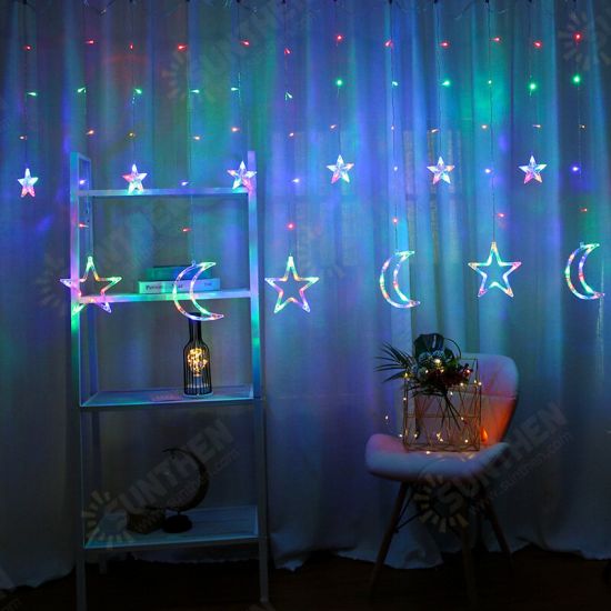 220V EU Plug LED Icicle Star Moon Lamp Fairy Curtain String Lights Christmas Garland Outdoor