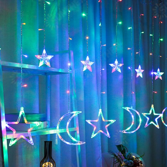 220V EU Plug LED Icicle Star Moon Lamp Fairy Curtain String Lights Christmas Garland Outdoor