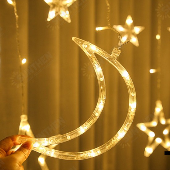 220V EU Plug LED Icicle Star Moon Lamp Fairy Curtain String Lights Christmas Garland Outdoor