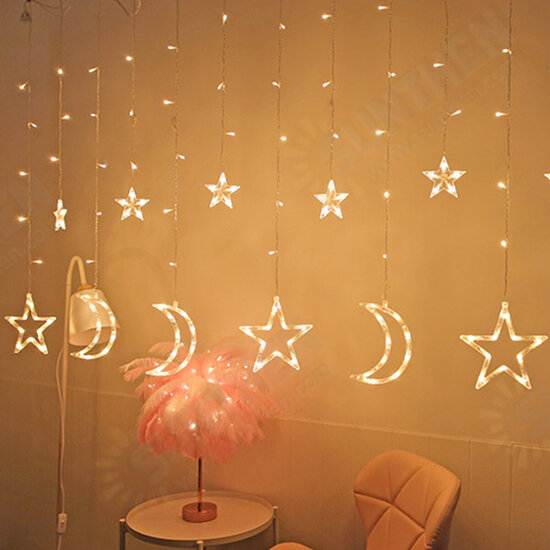 220V EU Plug LED Icicle Star Moon Lamp Fairy Curtain String Lights Christmas Garland Outdoor