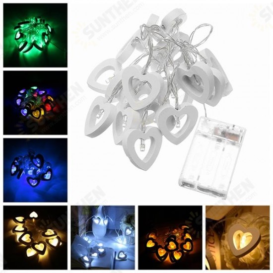 2.2M 20LEDs Wooden Heart-Shaped Warm White White Multicolor Yellow Green Blue LED String Light