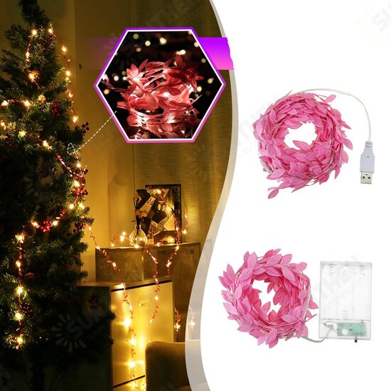 2/3/5/10M Pink LED Leaves Ivy Garland Fairy String Light Party Xmas Garden