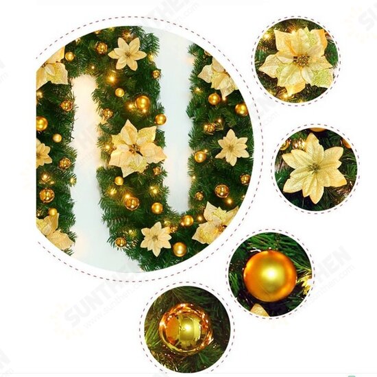 2.7M LED Christmas Rattan Garland Decorative Light Green Christmas Garland Artificial Xmas Tree Rattan Decoration Wreath