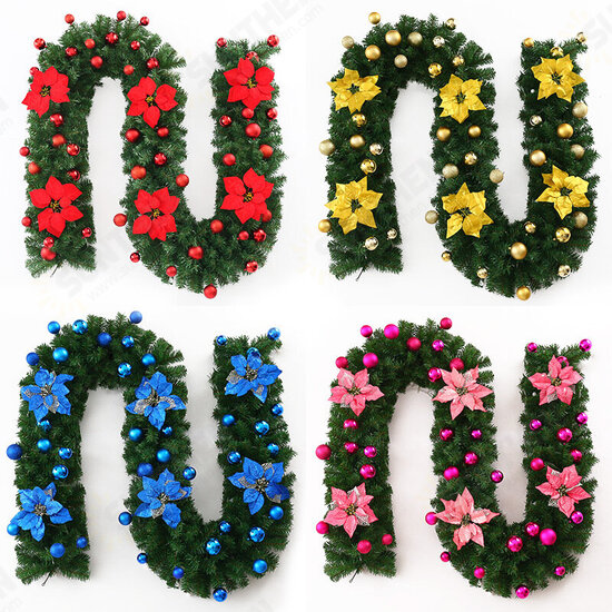 2.7M LED Christmas Rattan Garland Decorative Light Green Christmas Garland Artificial Xmas Tree Rattan Decoration Wreath