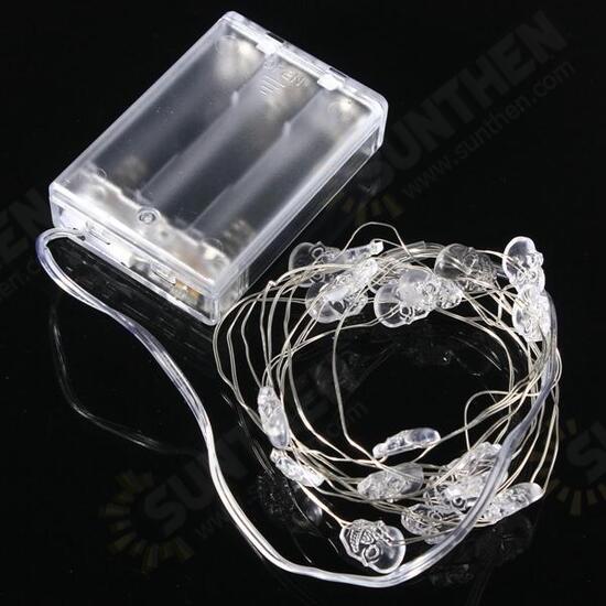 2M 20 LED Skull Style Battery Operated Xmas String Fairy Lights Party Wedding Christmas Decor