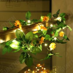 2M LED Light String Artificial Orange Rattan Sunflower Green Vines Battery Powered Copper Wire Lamp Ins Room Decoration 2M LED Light String Artificial Orange Rattan Sunflower Green Vines Battery Powered Copper Wire Lamp Ins Room Decoration