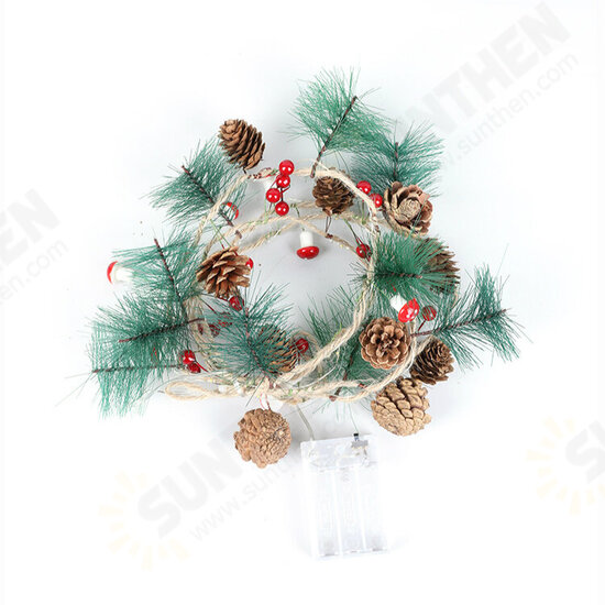 2M Mushroom Pine Needle Pine Cone Copper Wire Christmas LED String Battery Powered Thanksgiving Wedding Party Xmas Bells Decoration