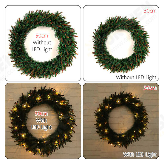 30/50CM LED Light Green Wreath Door Wall Hanging Christmas Wedding Home DIY Decor