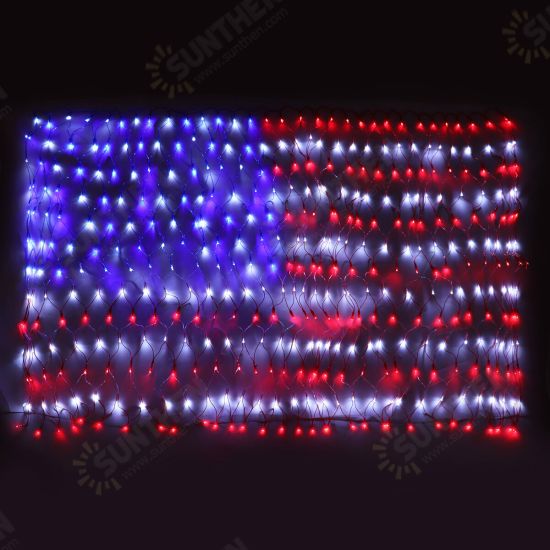 30V 420LEDs American Flag Net Lamp Outdoor Waterproof String Light Yard Home Holiday Decoration US Plug